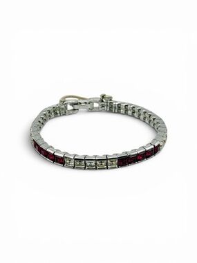 Vintage CINER Ruby Red & Clear Rhinestone Silver Tone Tennis Bracelet – 7”